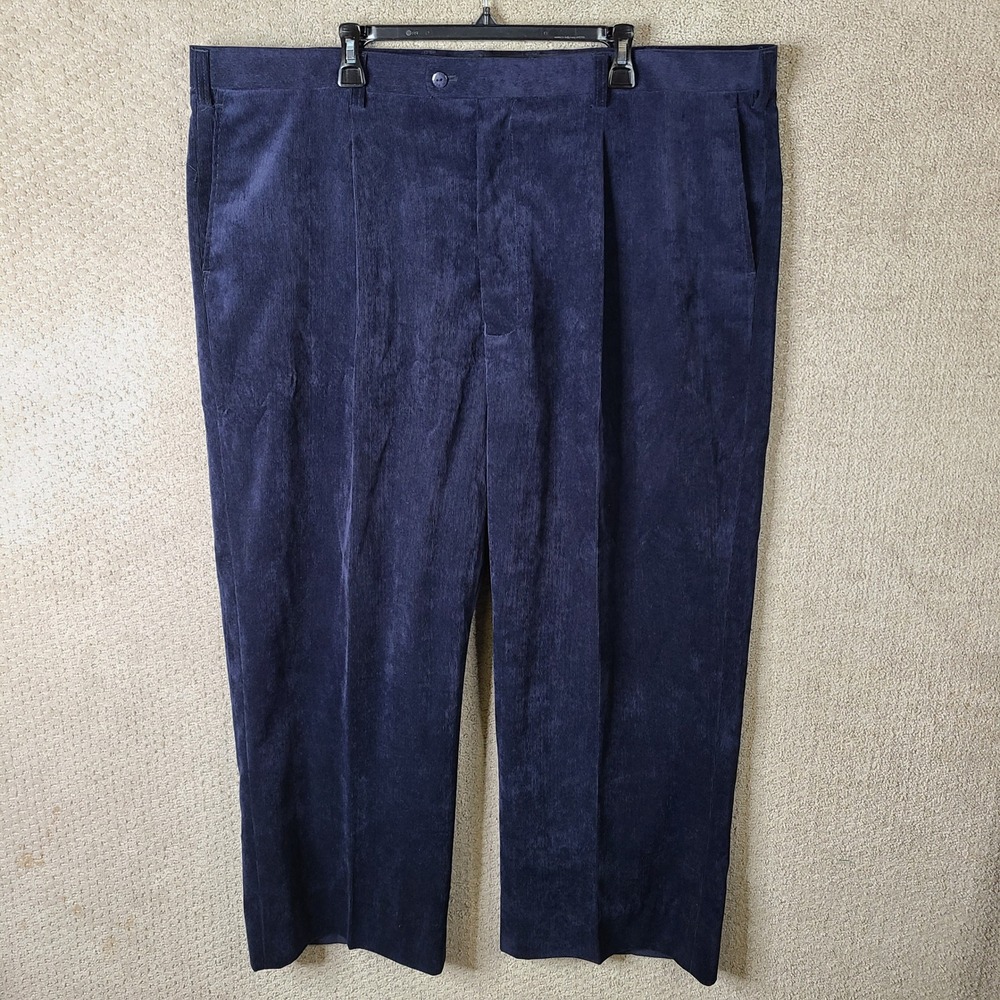 Bagazio Pants Mens 48/34 (46x27) Blue Pleated Corduroy Polyester Rayon Trousers